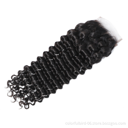 Wholesale Virgin remy Human Hair 10-24 Inch 4x4 Transparent Lace Closure Natural Color Deep Wave Brazilian Hair